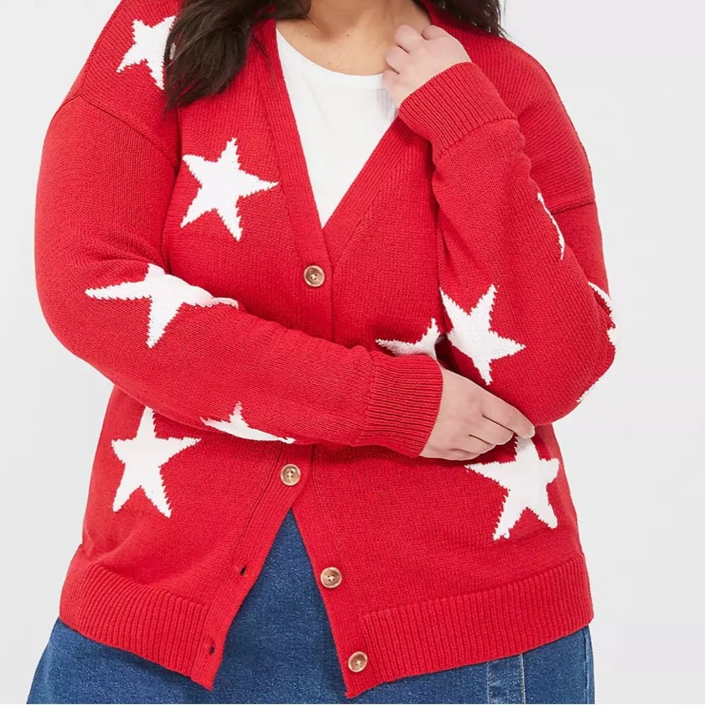 Red Star Patterned Lane Bryant Women's Sweater cardigan